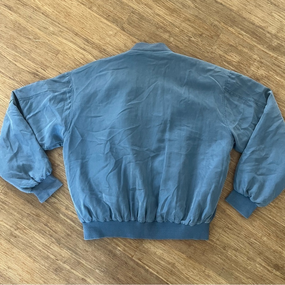 Vintage 100% Silk Dusty Blue Bomber Jacket M - Picture 5 of 5